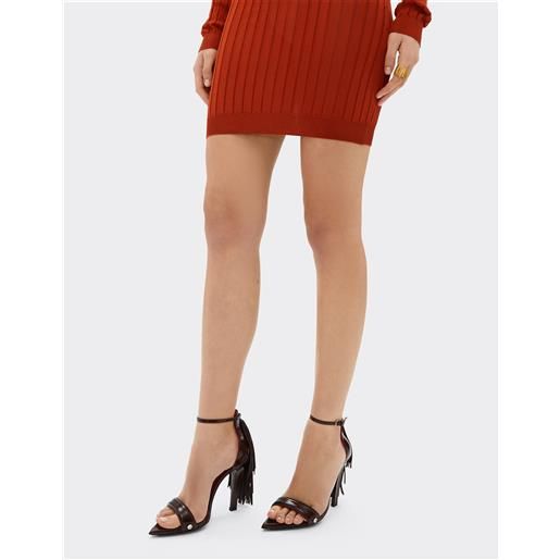Ferrari sandalo in pelle con frange - female slipper e sandali tabacco 37