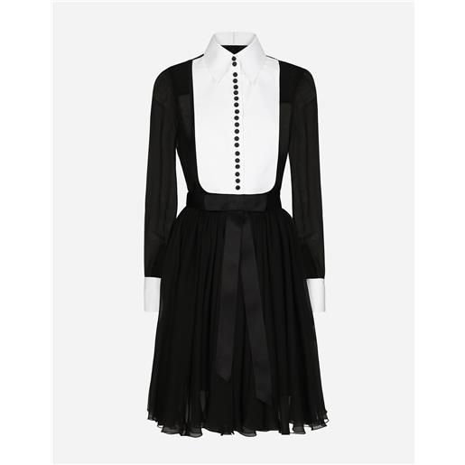Dolce & Gabbana abito midi chemisier in chiffon con plastron e polsini in piquet