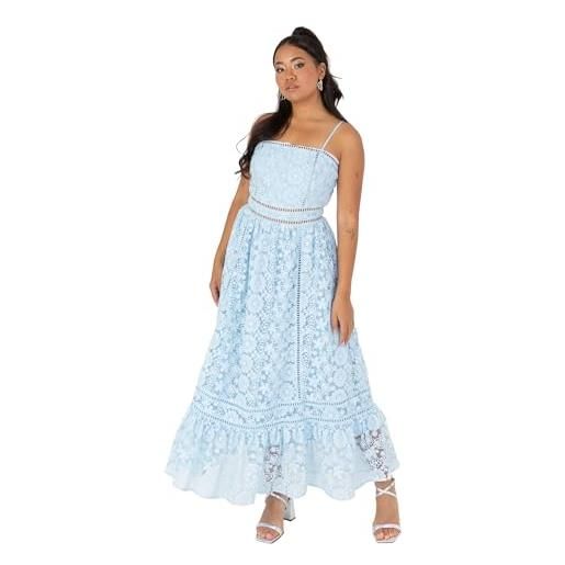 Maya Deluxe women's ladies midaxi dress sleeveless square neckline lace cami keyhole back strappy a-line for wedding guest occasion vestito, blue, 44 donna