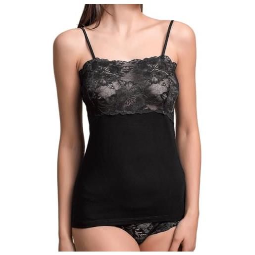 Generico top canottiera donna in puro cotone con pizzo alto elegante spalline sottili (it, testo, xxl, regular, regular, bianco)