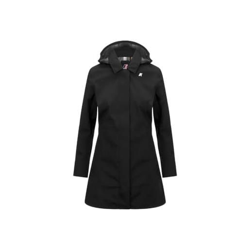 K-Way giacca trench donna con 3 strati di nylon, fodera in jersey, cuciture termonastrate, lunghezza media, vestibilità slim, tasche con zip, logo in silicone, colletto a camicia, cappuccio