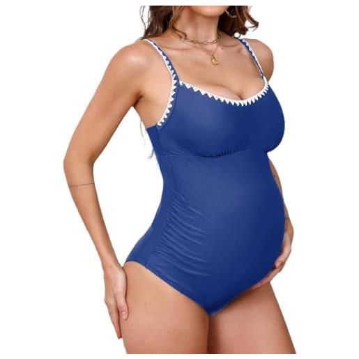 CUPSHE - costume da bagno intero premaman, con spalline regolabili, plissettato, con punto a guscio e taglio sul retro - gravidanza, rosso fragola. , s