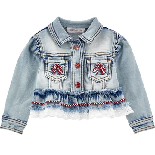 Monnalisa giubbino jeans con ricami e pizzo