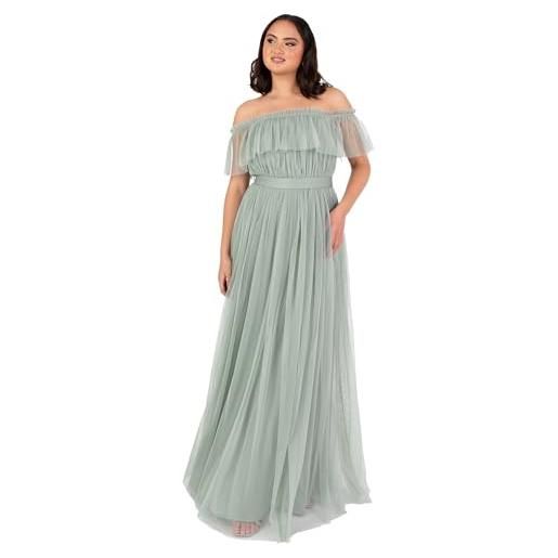 Anaya with Love women's maxi dress ladies sleeveless off shoulder bardot neckline tulle sash tie belt a-line bridesmaid wedding guest, blue, 52