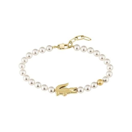 Lacoste collana, bracciale e orecchini in faux perle per uomo e donna collezione matchpoint con charms diversi color oro giallo