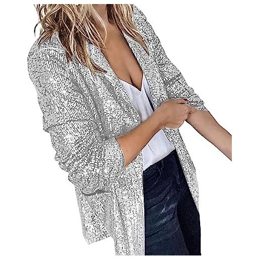 Generic blazer con spalline imbottite anni '80: abito da donna con paillettes - vestito da festa lungo giacca giacca leggera festiva bolero elegante longblazer moderno per abito lucido festivo lungo blazer, 