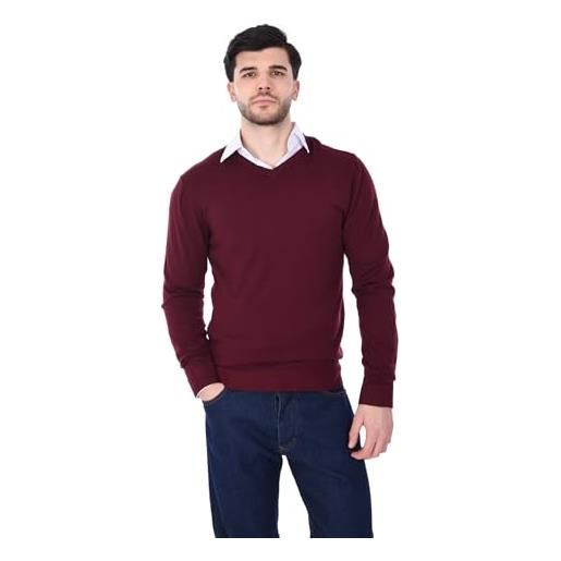 Ciabalù maglione uomo elegante invernale caldo maglioncino tinta unita scollo a v pullover vestibilità slim fit (it, testo, xxl, regular, regular, bordeaux)