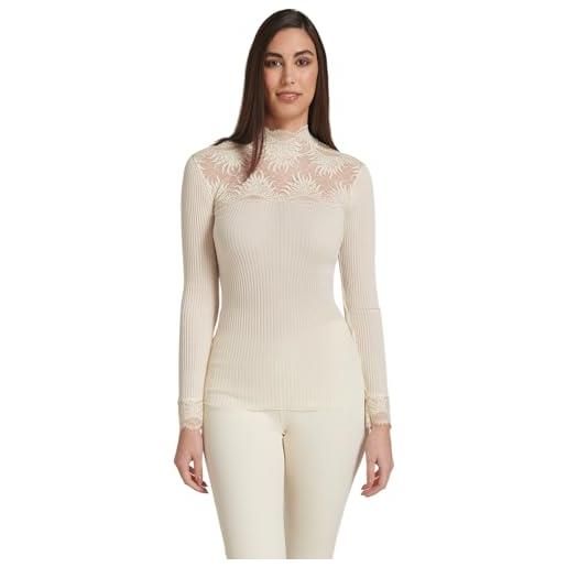 LADY·C maglia da donna in lana e microfibra plissé egi collo in pizzo dorato colore nero (it, testo, l, xl, regular, regular, nero)