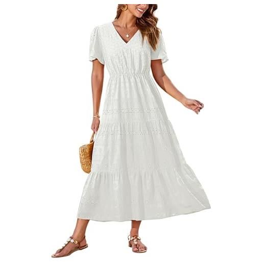 GRACE KARIN abito estivo donna elegante scollo v maniche corte vestito midi linea a casual da spiaggia bianco avorio l