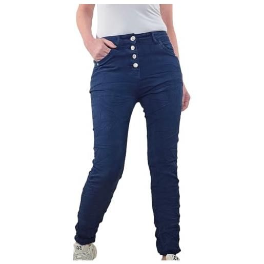 Karostar jeans elasticizzati da donna, pantaloni basic boyfriend, pantaloni in twill con abbottonatura, blu marino, s