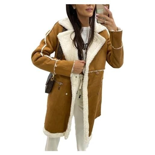 Suncolour trench lungo in pelle scamosciata da donna cappotto invernale in shearling in finta pelle scamosciata da donna