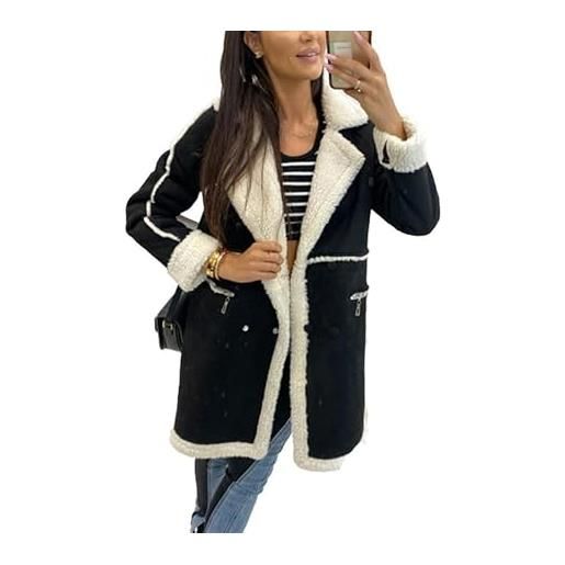 Suncolour trench lungo in pelle scamosciata da donna cappotto invernale in shearling in finta pelle scamosciata da donna