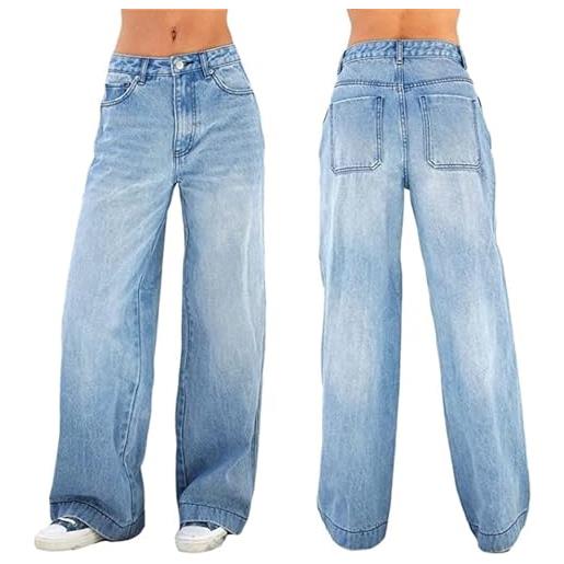 QLXYYFC jeans da donna pantaloni larghi pantaloni cargo pantaloni larghi a zampa d'elefante y2k pantaloni vintage anni '90 streetwear leggeri in denim a vita alta (color: blue, size: xl)