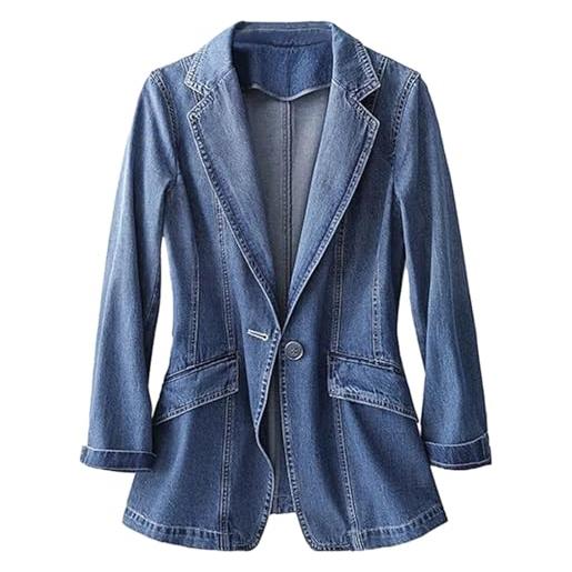 ZISTRCBAO top casual da giacca di jeans da donna - capispalla blazer corto in denim allentato, cappotto basic da cowboy vintage femminile autunnale, blu, s