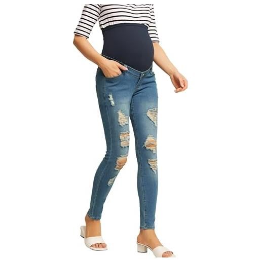 Maacie jeans premaman a vita alta per donne incinte con buchi elasticizzati jeans premaman ripped denim blu s