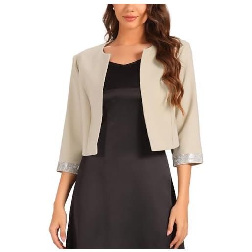 Allegra K donna blazer aperto sul davanti blazer corto senza colletto a mezza manica beige xl
