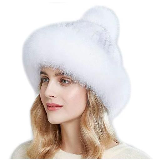 Brillabenny cappello colbacco donna vera pelliccia volpe e visone fur mink fox lusso inverno neve mod russia (bianco)