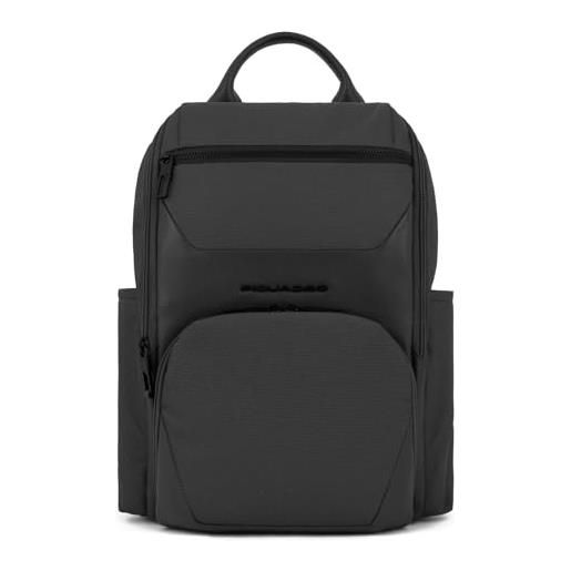 PIQUADRO, computer and i. Pad® backpack in recycled fabric with sternum strap, anti-theft cable, pocket for bottle and rfid anti-fraud protection, nero