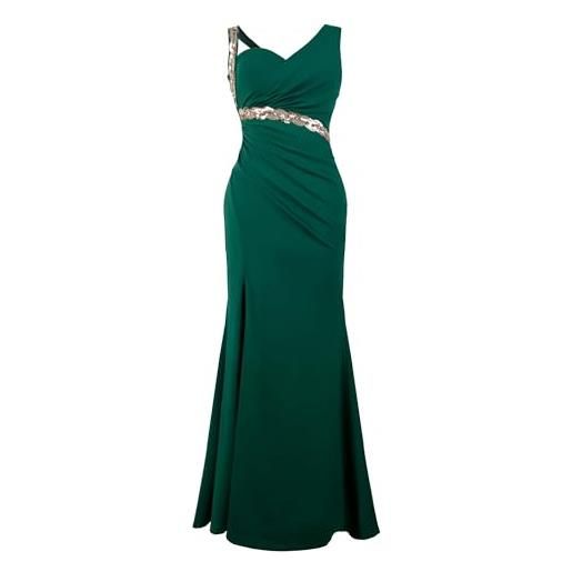 Angel-fashions donna abito da sera verde a spalla unica sfrangiato con paillettes dorate spacco e peplum perfetto per il ballo di fine anno size 48