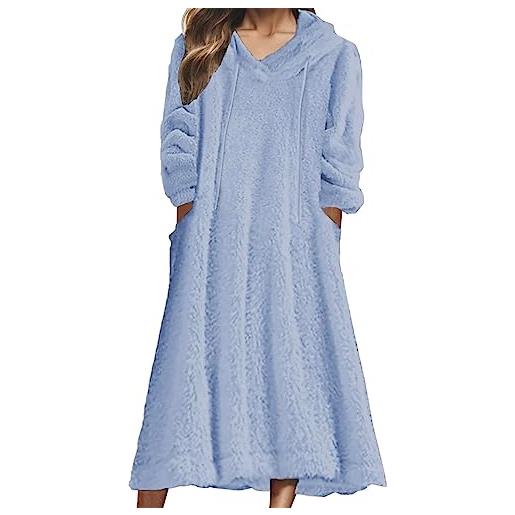ADMAY caldo e confortevole inverno 2023 y22k abito in felpa in pile da donna abito invernale abito bianco abito midi bianco manica a 3/4 tasca in colore autunno invernale con cappuccio (sky blue, xxl)