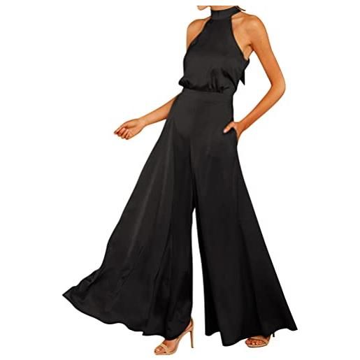 ORANDESIGNE senza maniche vita alta long pantaloni schiena nuda fionda tuta intera aderente da donna elegante tinta unita playsuit tuta cerimonia cocktail overall monopezzi tutine 10-nero xs