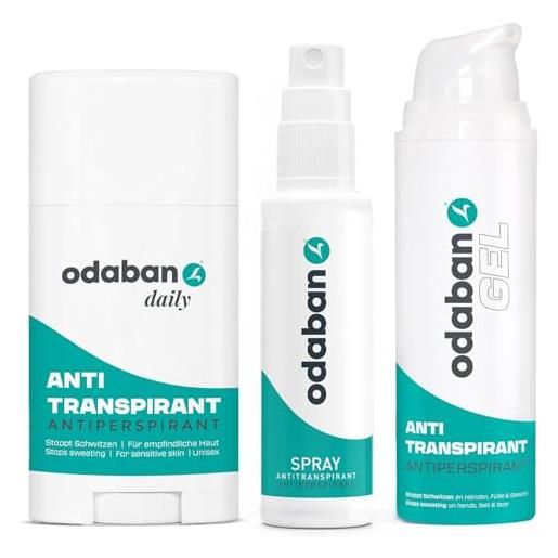 ODABAN ANTIPERPSPIRANT odaban set completo - spray antiperspirante + stick deodorante + gel contro gli schiwtzen - iperidrosi, sudore forte