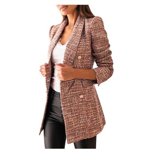 Generic gilet invernale da donna cappotto da donna a maniche lunghe casual con colletto stampato pocket jacket cappotto da passeggio in lana da donna, marrone, s