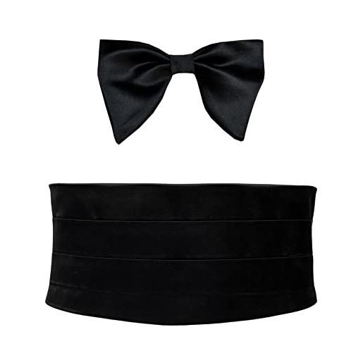 Remo Sartori - set fusciacca fascia da smoking e papillon da annodare in seta nero, chiusura regolabile, made in italy, uomo (circonferenza da 90 a 110)