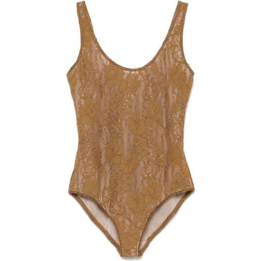 ZIMMERMANN body in pizzo con scollo ampio - toni neutri