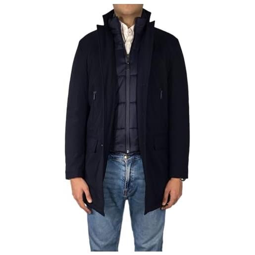 VEQUÈ giaccone uomo invernale trench imbottito con tasche laterali giubbotto elegante linea sartoriale cappotto con pettorina (it, numero, 52, regular, regular, blu)