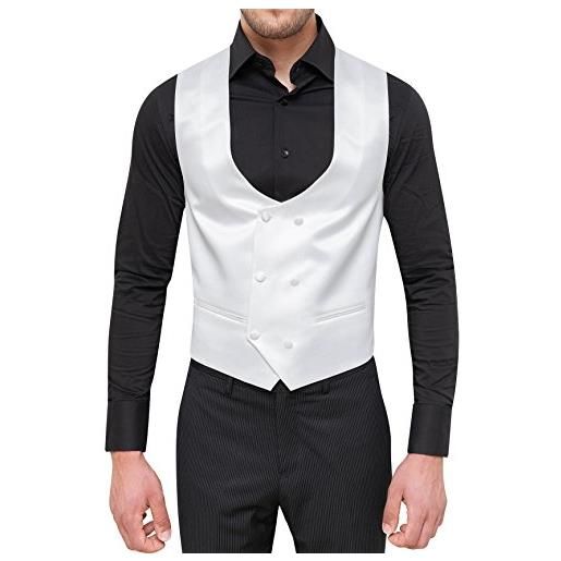 Evoga gilet panciotto uomo sartoriale bianco doppiopetto raso elegante (s)