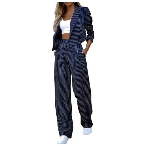 ticticlily tailleur pantalone donna completo due pezzi blazer a maniche lunghe e pantalone vita alta tuta casuale chic elegante completa ufficio business per donna a blu scuro s