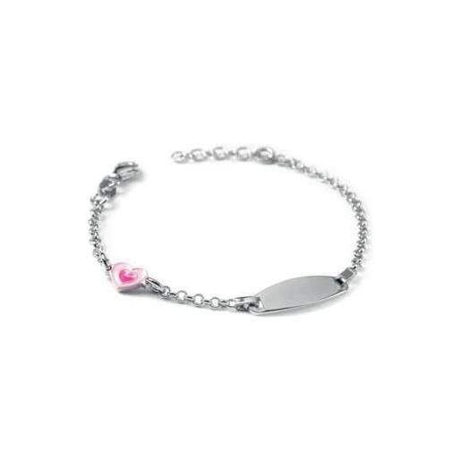 gioiellitaly bracciale argento 925 bambina targa per incisione personalizzabile con cuore smalto rosa regalo bimba