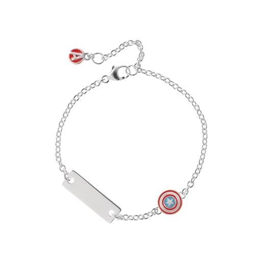 Marvel braccialetto scudo di capitan america in argento sterling e una piastra d'argento per bambine, 18 cm con allungatore regolabile
