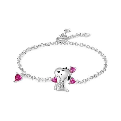 GNOCE bracciale peanuts snoopy cuore argento sterling 925 regolabile - gioielli regalo ragazze bambini
