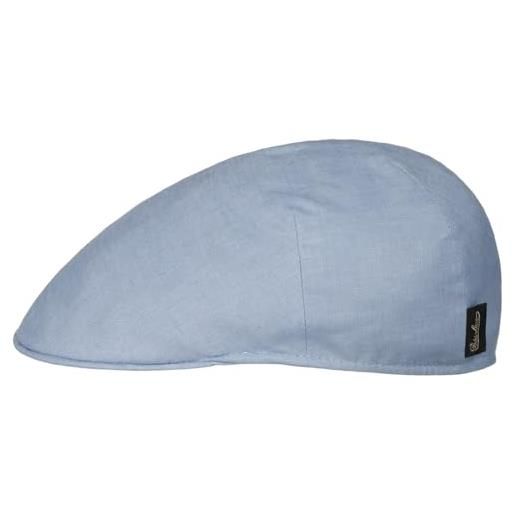 Borsalino coppola in lino uni light uomo - made italy berretto cappello piatto con visiera, fodera estate primavera/estate - l (58-59 cm) azzurro