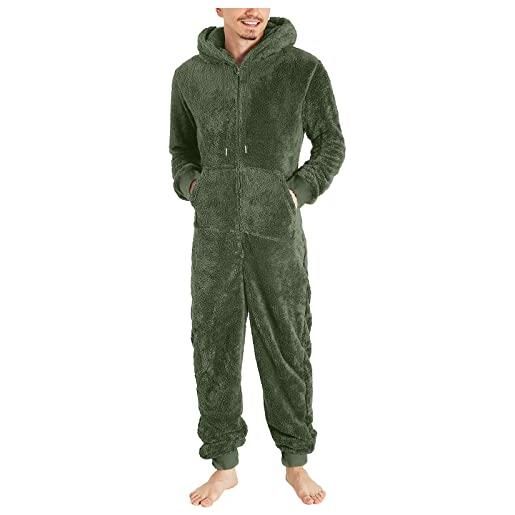 Pigiama Con Cappuccio Uomo Tuta Onesie In Peluche Uomo Jumpsuit