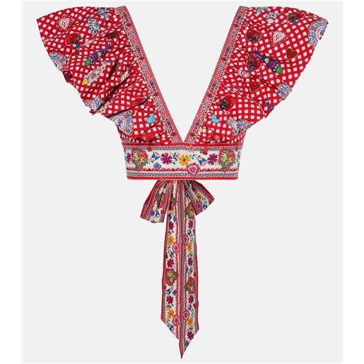 Camilla top in cotone con stampa e volant