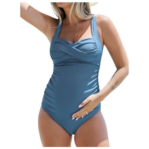 CUPSHE costume da bagno intero da donna premaman per gravidanza, increspato, ampie cinghie regolabili, blu zaffiro, m