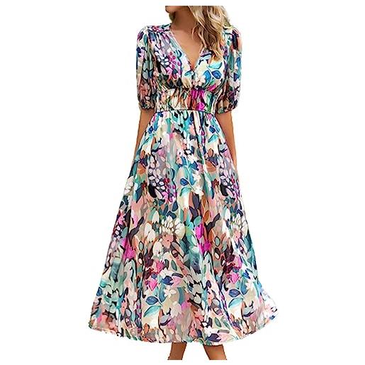 Cocila abiti da cerimonia taglie forti abito lungo stampato con scollo a v in vita temperamento estivo europeo e americano 2024. Abito lungo stampato stivali tacco bambina (red, m)