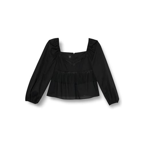 Pinko eternal blusa mussola con frange camicia da donna, z99_nero limousine, xxs