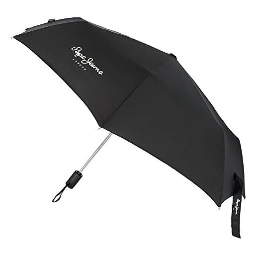 Pepe Jeans teo ombrello pieghevole nero poliestere con bastone in alluminio, nero, ombrello