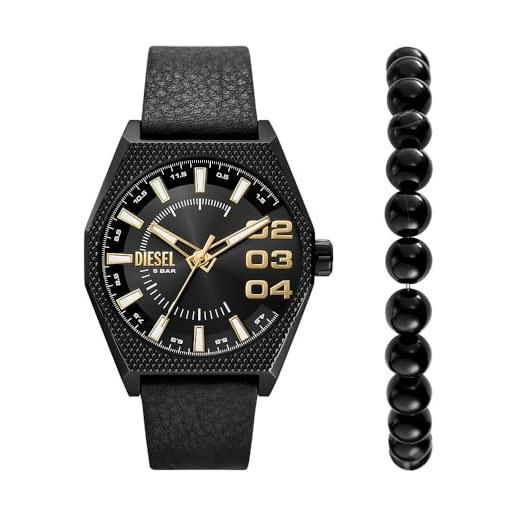 Diesel orologio analogico al quarzo uomo con cinturino in pelle dz2210set