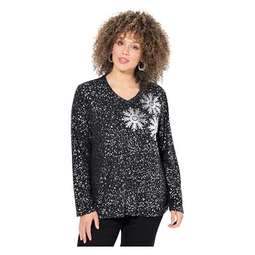 Ulla Popken sweatshirt, schneeflocken, v-ausschnitt, langarm maglia di tuta, nero, 20-22 donna