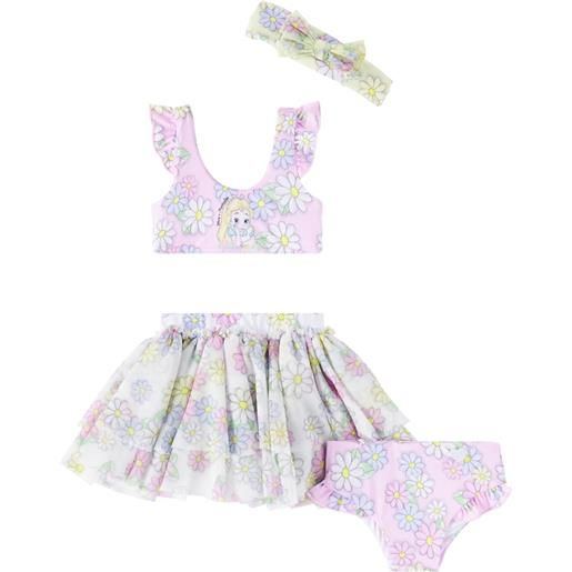 Monnalisa baby - gonna, bikini e fascia per capelli con stampa