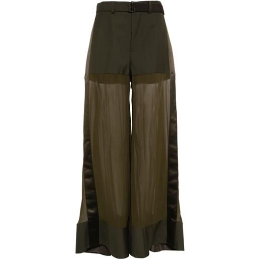 sacai pantaloni a vita alta in seta - verde