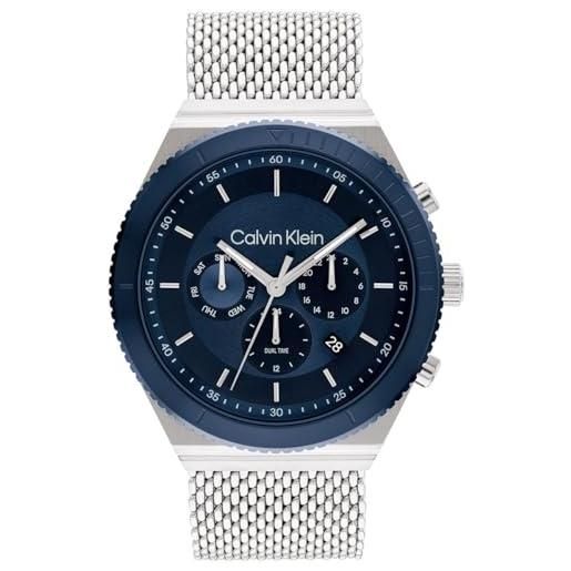 Calvin Klein orologio analogico multifunzione al quarzo da uomo collezione ck fearless con cinturino in maglia metallica in acciaio inossidabile argentato - 25200305
