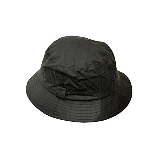 WALKER AND HAWKES - olive 100% cotone cerato britannico millerain tessuto hanford bucket hat unisex, oliva, m