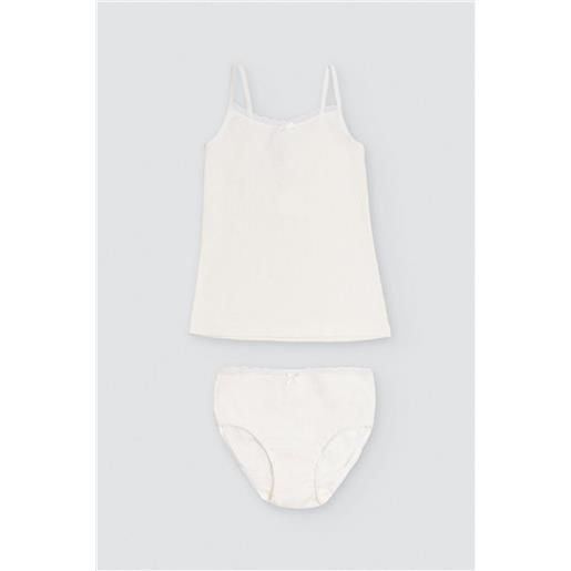 Ysabel Mora completo maglietta traforata e slip da bambina color avorio