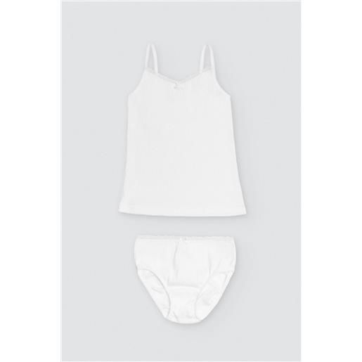 Ysabel Mora completo maglietta bianca traforata e slip da bambina